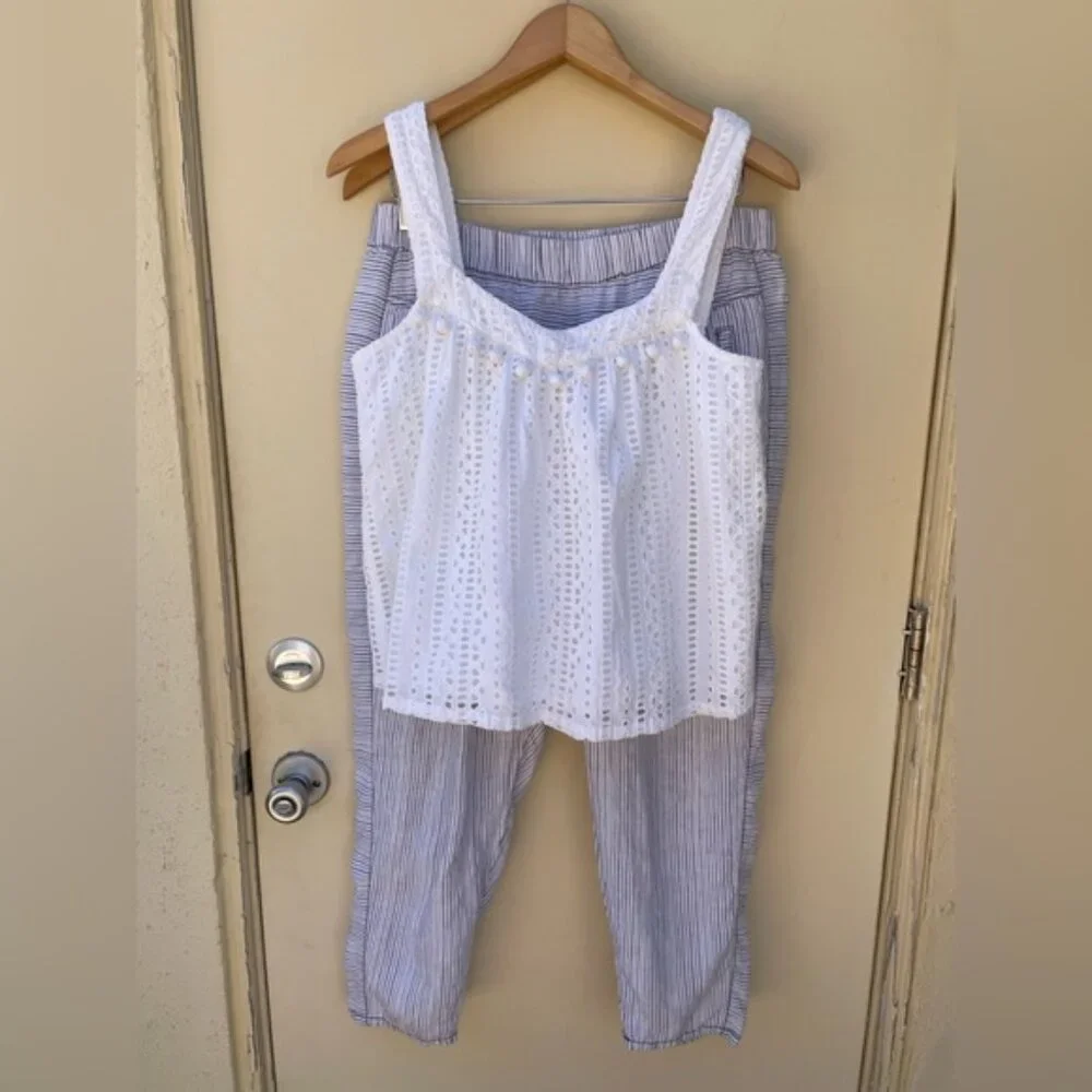 Sundance Sugar Sand White Eyelet PomPom Tank Sz M - Picture 10 of 10